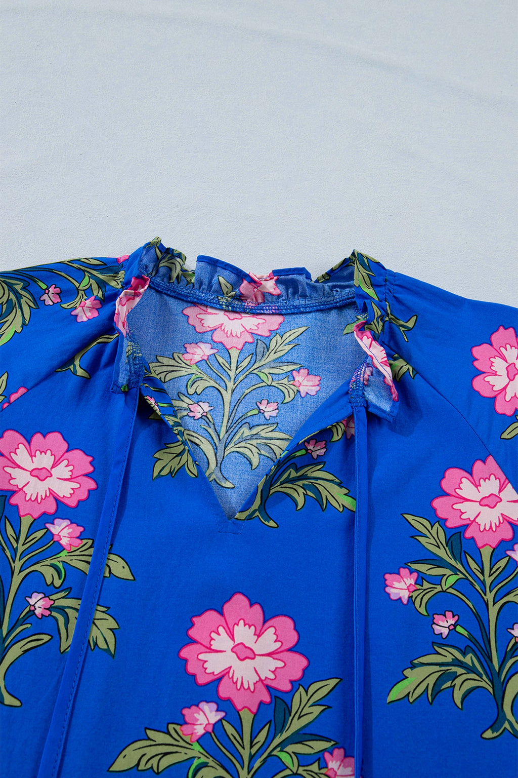 Floral Tie V-Neck Short Sleeve Mini Dress