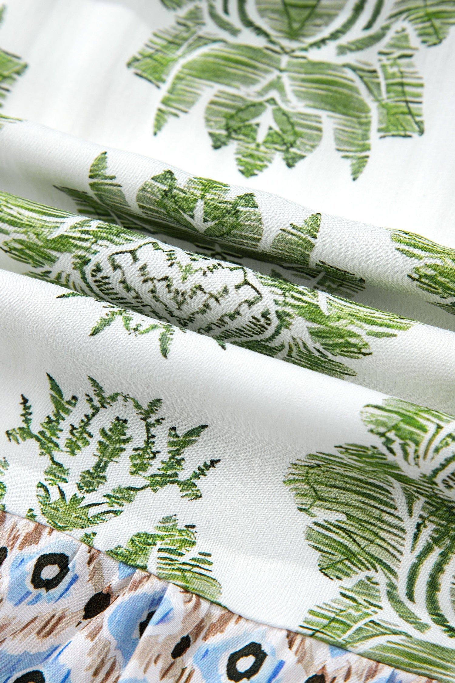 Floral Patchwork Ruffle 3/4 Sleeve Mini Dress