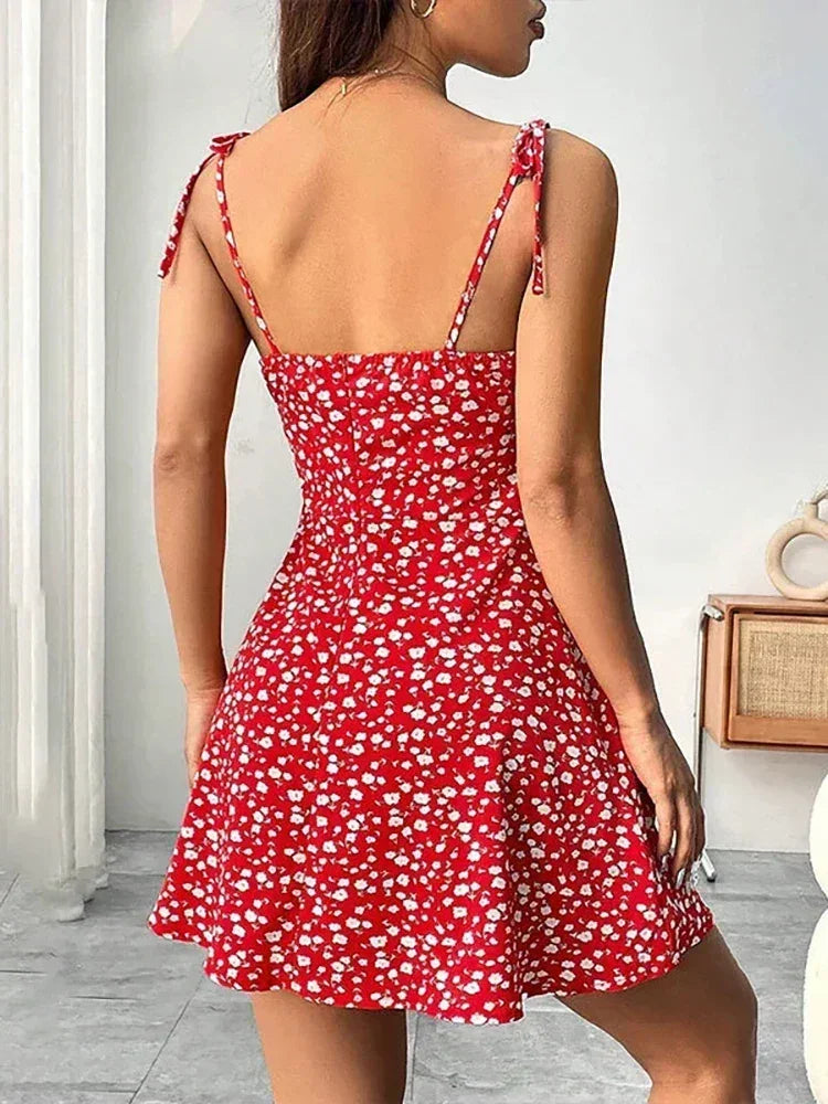Women's Summer Floral Spaghetti Strap Beach Short Dress