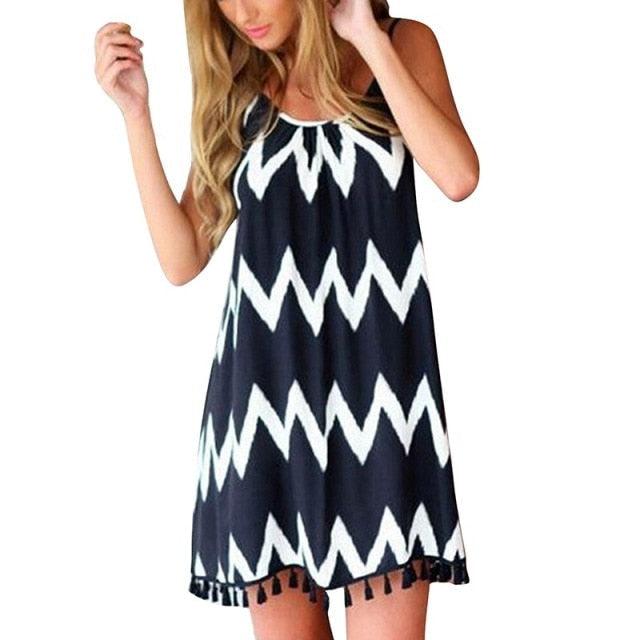 Stripe Bikini Cover Up With Tassel Summer Beach Dress