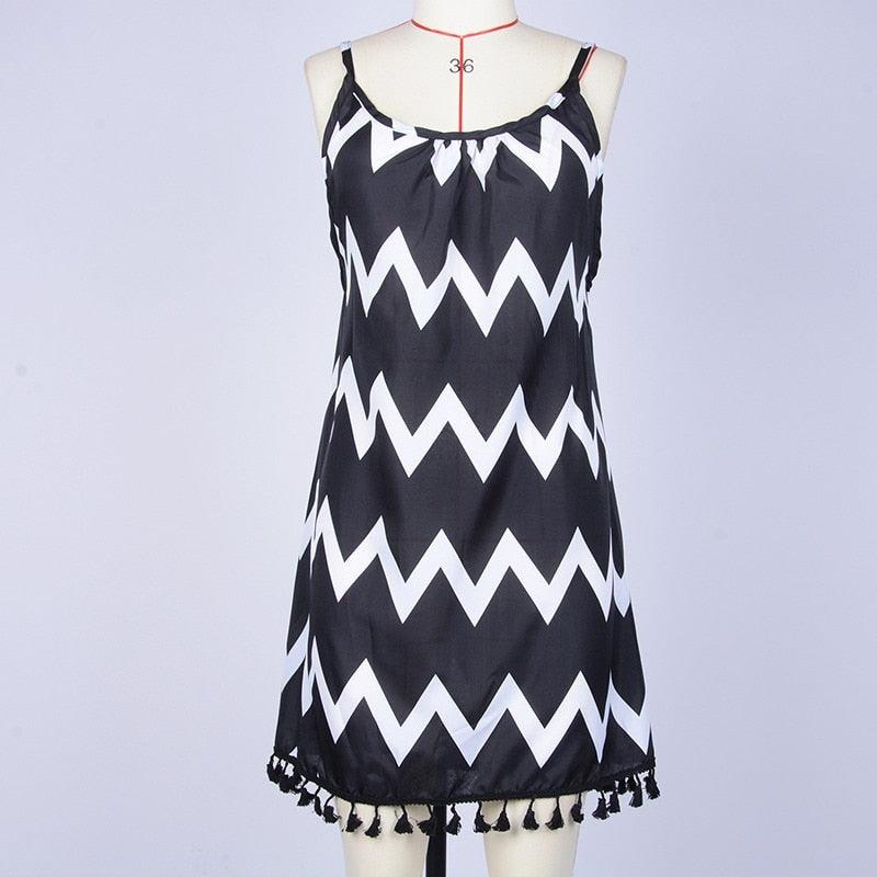 Stripe Bikini Cover Up With Tassel Summer Beach Dress