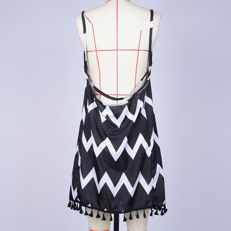 Stripe Bikini Cover Up With Tassel Summer Beach Dress